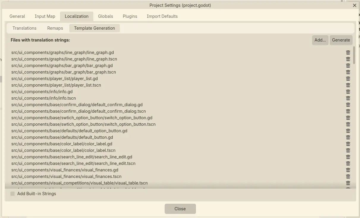 Screenshot of Godot pot file generation screen